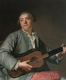 Attribué à Henri-Pierre Danloux, Homme à la guitare, portrait présumé de Pierre de Jélyotte, localisation inconnue.