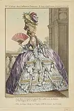 Jeune Dame de Qualité en grande Robe coiffée avec un Bonnet ou Pouf élégant dit la Victoire, extrait du  Cahier des Costumes français, 1778.
