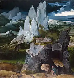 13 :  Atelier de Joachim Patinier, Paysage avec saint Jérôme (fragment), National Gallery.