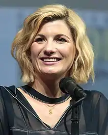 Jodie Whittaker, l'interprète du treizième Docteur, ici à la San Diego Comic-Con de 2018.