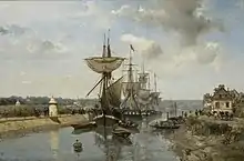 Frégates dans le port d'Harfleur par Johan Barthold Jongkind (vers 1850).