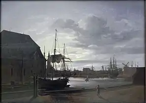 Johan Christian Dahl  (1788–1857), Le Canal de Frederikholm  à Copenhague au clair de lune, 1817