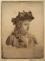 Portrait d'une jeune femme avec un chapeau.