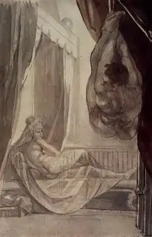 Brünhild beobachtet Gunther (« Brunehilde observant Gunther »), peinture de Johann Heinrich Füssli, (1807).