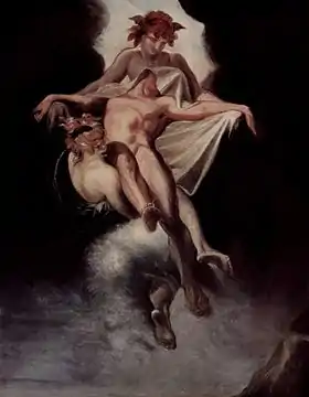 Le Sommeil et la Mort emportent le corps de Sarpédon en Lycie.Tableau de Johann Heinrich Füssli (1803).