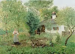 Femme dans le jardin du cottage, Johann Sperl (v1885)