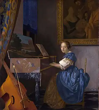 Vermeer, Dame assise à l'épinette, vers 1670-1675, 51,5 × 45,5 cm, Londres, National Gallery.