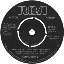 Description de l'image John, I'm Only Dancing (Again) by David Bowie UK vinyl single.png.