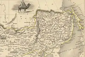 Emplacement de la ville sous le nom de Saghalian Oula sur une carte publiée en 1851