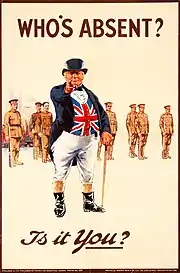 John Bull sur une affiche de recrutement pour la Première Guerre mondiale.