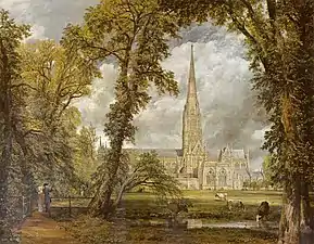 John Constable , La Cathédrale de Salisbury, vue des jardins de l'évêque, 1823.