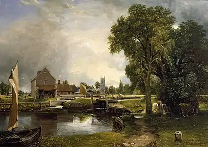 Écluse et moulin de Dedham, vers 1821, huile sur toile, 18 × 25 cm, Victoria and Albert Museum