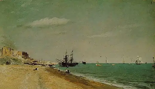 Beach of Brighton with sailing boats (coal ships before Brighton), 1824, huile sur papier, Victoria and Albert Museum (Londres)