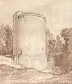 Tour ronde, château de Lillebonne (Normandie) par John Sell Cotman en 1822.