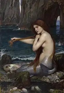 peinture représentant une sirène se coiffant