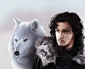 Peinture de Jon Snow et Fantôme.