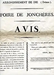 Création d'une foire en application de l'Ordonnance royale du 26 octobre 1834.