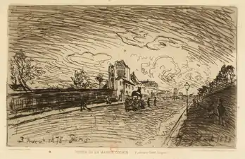 Sortie de la maison Cochin (faubourg Saint-Jacques) (3 novembre 1878), eau-forte.