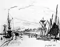 13. Johan Barthold Jongkind, Vue du port au chemin de fer à Honfleur, 1867, eau-forte.