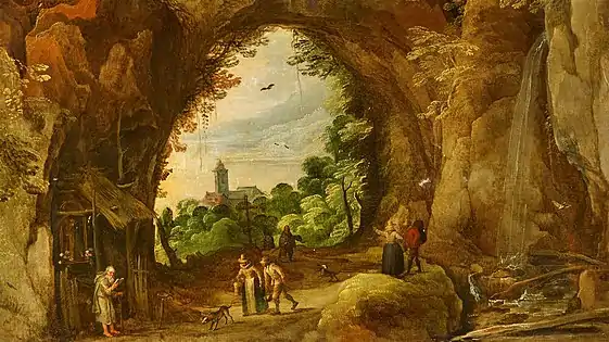 Paysage de grotte avec un ermitage, c. 1630, avec Joos de Momper, collection privée