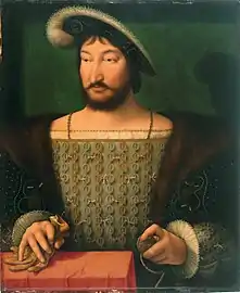 François Ier : long nez et yeux en amande (portrait peint par Joos van Cleve, vers 1532-1533, Philadelphia Museum of Art).