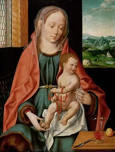 6.  Joos van Cleve, Vierge à l'enfant, vers 1530, huile sur panneau, 74,3 × 56 cm, Kunsthistorisches Museum, Gemäldegalerie, Wien, inv. GG 836.