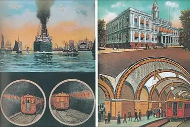 Carte postale du Joralemon Street Tunnel sous la ville de New York, East River (Source : American Heritage).