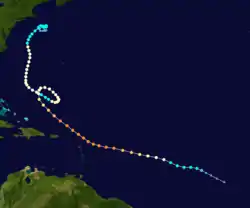 Parcours prévisionnel de l’ouragan Jose.