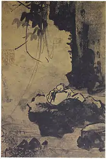 Lettré contemplant la rivière depuis un point élevé. Kang Hŭian, 1419-1467. Feuille d'album, H. 23,5 cm. Musée national de Corée.