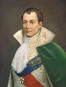 Portrait de Joseph Bonaparte en tenue de roi et portant une cape verte.