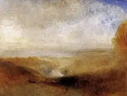 Landscape with a river and a bay in the background (1840-1850) de Turner.