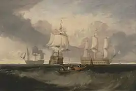 Le Victory de retour de Trafalgaren trois positionsWilliam Turner, vers 1806Centre d'art de Yale