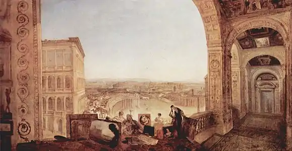 Rome vue du Vatican. Raphaël accompagné de la Fornarina prépare ses peintures pour la décoration de la loggiaWilliam Turner, 1820Tate Britain, Londres