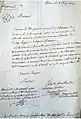 Lettre du 8 mai 1821 de Joseph Marie Stanislas Becquey Beaupre, ingénieur en chef des ponts et chaussées, remerciant Louis Becquey, directeur général des Ponts & Chaussées, pour l'attribution par le roi du grade de chevalier de la Légion d'Honneur.