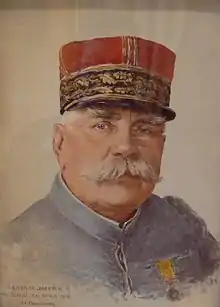 Aquarelle couleur représentant un officier français moustachu portant un képi de général.