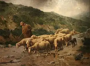 Berger et son troupeau sous l'orage