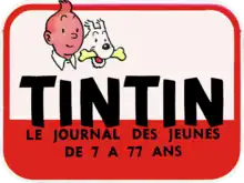 Logo en couleur figurant les têtes de Tintin et Milou et portant plusieurs inscriptions.