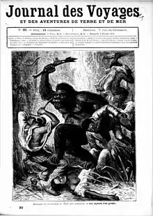 Facsimilé de couverture illustrée d'une gravure représentant un gorille géant et furieux.