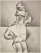 Juan Gris, 1911, Étude pour "l'Homme dans un café", crayon noir sur papier vergé, 55,9 × 41,9 cm, Philadelphia Museum of Art. Exposició d'Art Cubista, 1912