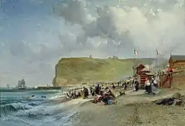 Jules Noël : Crinolines sur la plage, Fécamp (1871, musée des Pêcheries, Fécamp).