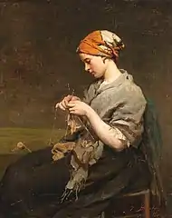 Jeune fille tricotant, version 2, par Jules Breton, 1860.