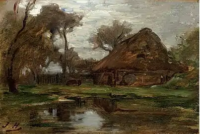 Attribué à Jules Héreau, Ferme normande, huile sur toile, vers 1862, localisation inconnue.