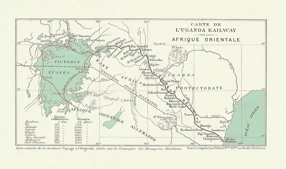 Carte du Chemin de fer de l'Ouganda en 1913