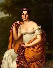 Portrait de femme au châle jaune, années 1800-1810