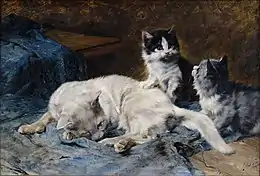 Julius Adam, Chatte avec ses deux chatons, vers 1913