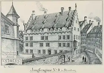 Jungferngasse no 8 in Strassburg [en 1567], représenté par Julius Naeher (de) en 1905.