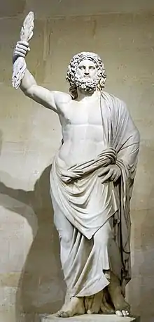 Statue représentant Zeus brandissant un foudre.