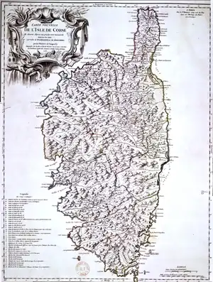 La Corse sur une carte de 1756.