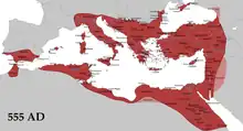 Carte de l'Empire bysantin en 565.
