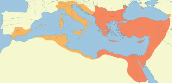 Une carte mentionnant les frontières de l'Empire byzantin
